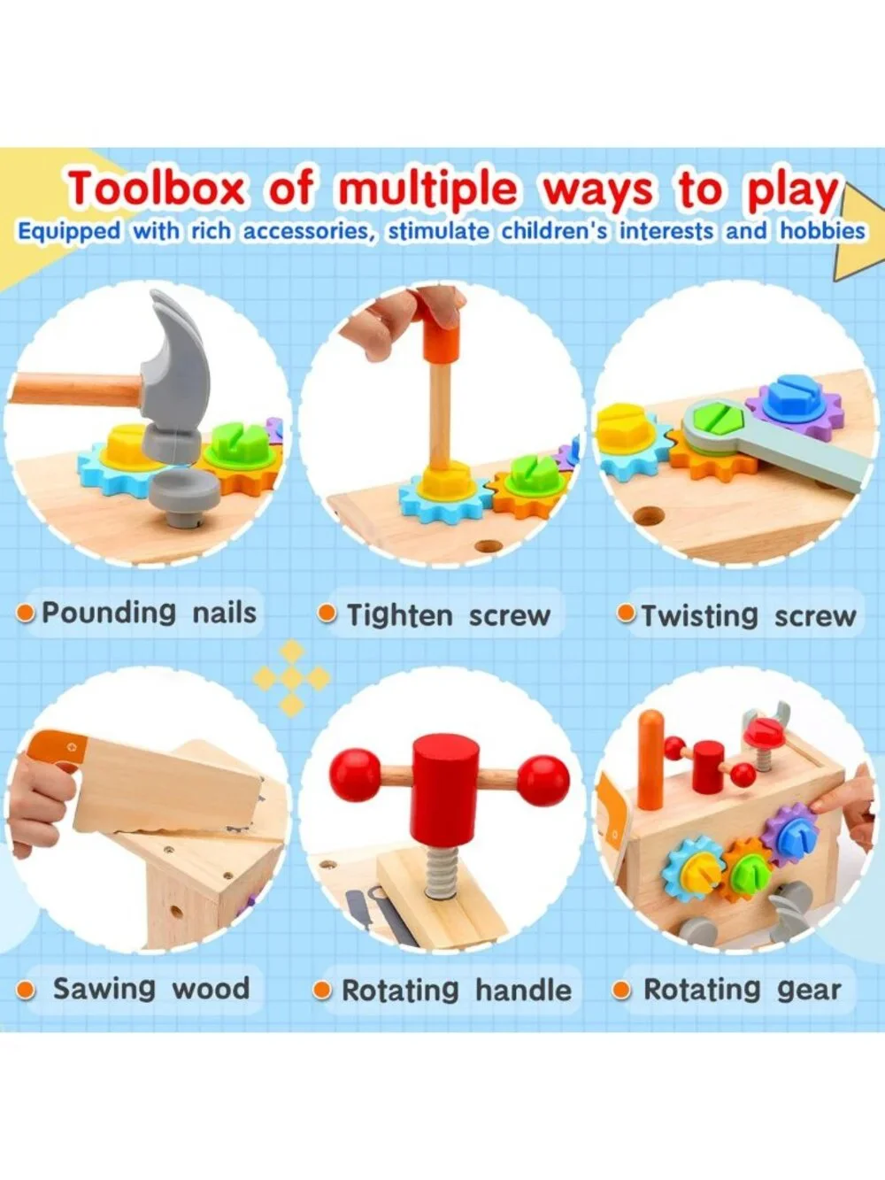 29-Piece Wooden Kids Tool Set with Toolbox | Montessori STEM Educational Toy for